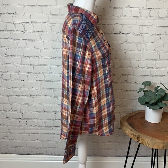 Chaps Flannel Top with Embroidery Detail on Shoulders - Picture 5 of 13